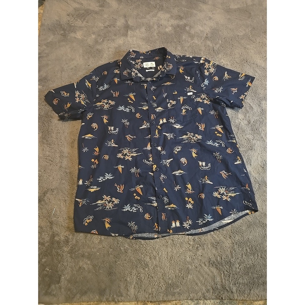 Hurley Mens XXL Hawaiian Shirt Stretch Fit Button Down SS Resort Art Obsidian